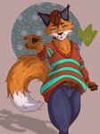 anthro big_sweater blue_eyes blush body_hair bottomwear bulge cheek_tuft chest_hair chest_tuft clothed clothing denim denim_bottomwear denim_clothing facial_tuft femboy flower fluffy fluffy_tail fur hair jeans looking_at_viewer male open_mouth orange_body orange_fur pants pawpads paws plant reaching simple_background smile solo tail topwear tuft white_body white_fur goblinmodeon canid canine fox mammal digital_media_(artwork)