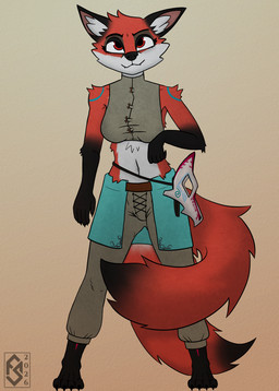 2_tails anthro bottomwear clothed clothing countershade_torso countershading female freckled_face freckles fur fur_markings gloves_(marking) grey_bottomwear grey_clothing grey_pants grey_shirt grey_topwear leg_markings looking_at_viewer markings mask midriff multi_tail multicolored_body pants red_body red_eyes red_fur shirt simple_background socks_(marking) solo standing tail teal_clothing teeth topwear white_body white_fur flawedspirit paizo pathfinder canid canine fox kitsune_(paizo) mammal 2026 absurd_res digital_drawing_(artwork) digital_media_(artwork) hi_res shaded