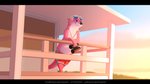 anthro black_bars blonde_hair clothing eyewear eyewear_on_head fur hair lifeguard lifeguard_tower male pink_body pink_fur solo sunglasses sunglasses_on_head sunset swimming_trunks swimwear letodoesart ottah mammal mustelid otter river_otter 16:9 hi_res letterbox widescreen