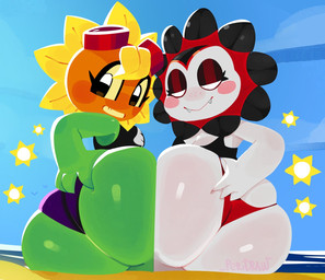 4_fingers ass_to_ass big_butt biped blush blush_stickers bra breasts butt butt_focus closed_smile clothed clothing cute_fangs detailed_background duo empty_eyes eyelashes eyeshadow eyewear fangs female fingers flower freckled_face freckles goggles green_body half-closed_eyes hand_on_butt huge_butt long_eyelashes looking_at_viewer looking_back makeup mouth_closed narrowed_eyes not_furry panties plant pseudo_hair rear_view sitting sky smile teeth text topwear underwear white_body peridraw electronic_arts garden_warfare plants_vs._zombies plants_vs._zombies_heroes popcap_games solar_flare_(pvz) vampire_sunflower elemental_creature elemental_humanoid flora_fauna flower_creature humanoid plant_humanoid sunflower_(pvz) 2025 artist_name digital_drawing_(artwork) digital_media_(artwork) hi_res