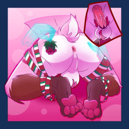 accidental_holly anthro antlers anus ass_up backsack ball_tuft balls belly body_hair bound brown_body brown_fur butt butt_grab disembodied_hand feet foreskin fur genitals ghost_hand hand_on_butt hindpaw holding_butt holidays holly_(plant) horn kneeling legs_tied male multicolored_body multicolored_fur pawpads paws penis perineum pink_background pink_body pink_fur plant presenting presenting_anus pubes rear_focus rear_view red_body red_fur ribbons scut_tail short_tail simple_background solo sparkles tail translucent translucent_hand tuft vein veiny_penis white_body white_fur wrapped_legs arvo_(artist) christmas akki_(arvo) jackalope lagomorph leporid mammal rabbit 1:1 2024 alpha_channel hi_res