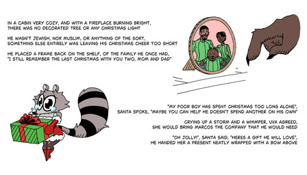 anthro armwear beard big_breasts big_eyes black_beard black_body black_eyes black_facial_hair black_fur black_skin black_tail_ring bodily_fluids boots breasts brown_paws christmas_clothing clothed clothed_anthro clothed_female clothed_male clothing coat dark_body dark_skin dialogue duo elbow_gloves facial_hair family_photo female footwear fully_clothed fully_clothed_anthro fully_clothed_female fully_clothed_male fur gift gift_wrapped gloves green_clothing green_sweater green_topwear grey_body grey_fur handwear high_heeled_boots high_heels holding_present holidays legwear male multicolored_body multicolored_fur narration pantyhose picture_frame red_boots red_clothing red_coat red_footwear red_gloves red_handwear red_topwear shoes storybook sweater tail tears text thigh_highs topwear diegutan christmas marcos_the_bear uva_the_raccoon bear brown_bear mammal procyonid raccoon ursine 2025 7:4 absurd_res aliasing binary_drawing digital_drawing_(artwork) digital_media_(artwork) english_text hi_res father_(lore) mother_(lore) parent_(lore)