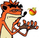 anthro clothing food fruit gloves handwear male plant reaction_image simple_background solo white_background wumpa_fruit third-party_edit activision cartoon_network crash_bandicoot_(series) ed_edd_n_eddy crash_bandicoot eddy_(eene) bandicoot mammal marsupial crossover low_res