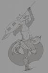 anthro clothed clothing male melee_weapon polearm shield solo spear topless tribal weapon schitzofox mammal rodent sciurid tree_squirrel 2014 2:3 greyscale hi_res monochrome sketch