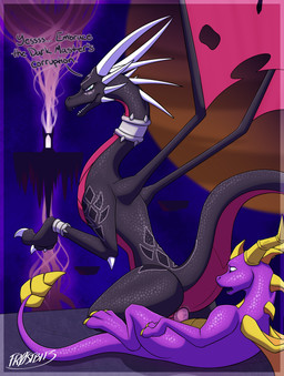 anal anal_penetration black_body black_scales collar corruption dominant dominant_female duo female feral feral_on_feral horn looking_back looking_pleasured male male/female membrane_(anatomy) membranous_wings penetration penile penile_penetration penis_in_ass purple_body purple_scales raised_tail scales sex size_difference submissive submissive_male tail wings fr0stbit3 activision mythology spyro_the_dragon the_legend_of_spyro corrupt_cynder cynder spyro dragon mythological_creature mythological_scalie scalie absurd_res hi_res