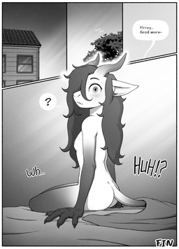 adolescent anthro bed breasts casual_nudity dialogue female furniture hair horn looking_at_viewer morning nipples nude nude_anthro nude_female on_bed sitting sitting_on_bed small_breasts solo speech_bubble tail text young young_anthro young_female cobalt_snow conditional_dnp pai_(cobalt_snow) demon succubus 2025 comic digital_media_(artwork) english_text hi_res