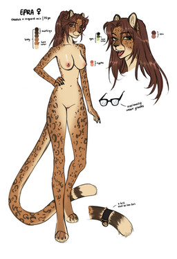 anthro breasts brown_hair eyewear female fur genitals glasses green_eyes hair looking_at_viewer nipples nude smile solo tail text vulva peachylu epra cheetah felid feline leopard mammal pantherine absurd_res digital_media_(artwork) english_text hi_res model_sheet