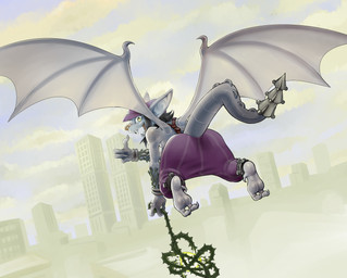 anthro bat_wings butt city facial_piercing female flying gesture hand_gesture membrane_(anatomy) membranous_wings nose_piercing nose_ring piercing ring_piercing sculpture solo statue suspenders thumbs_up wings mario-grant deadlock valve valve_corporation ivy_(deadlock) animate_inanimate gargoyle living_statue 2025 hi_res