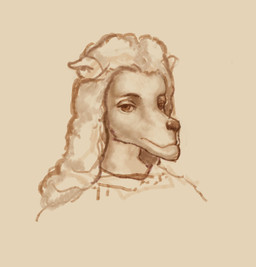anthro disability ears_down hair jaw king long_hair looking_at_viewer male pivoted_ears royalty solo spain reynard_goodfellow charles_ii_of_spain bust_portrait hi_res monochrome portrait
