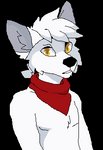 anthro big_ears fur hair kerchief looking_at_viewer male nude simple_background solo transparent_background white_body white_fur yellow_eyes areallyfurryboi luke canid canine mammal aliasing alpha_channel digital_media_(artwork) low_res signature