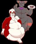 belly big_belly black_body black_fur blush cake dessert duo eyewear feeding food fur goggles male moobs mostly_nude nipples nude obese obese_male one_eye_closed open_mouth outline overweight overweight_male plate red_body red_fur scarf simple_background smile transparent_background white_body white_fur wink thefoxydragon nintendo pokemon canid canine eeveelution generation_2_pokemon generation_7_pokemon lycanroc mammal midnight_lycanroc pokemon_(species) umbreon 2019 absurd_res alpha_channel digital_media_(artwork) hi_res