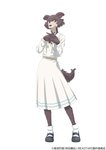 anthro belt bottomwear bow_tie clothed clothing copyright_symbol crossed_fingers female footwear furgonomics hand_on_hand looking_at_viewer school_uniform shoes simple_background skirt solo symbol tail tail_through_skirt uniform white_background orange_co. beastars juno_(beastars) canid canine canis mammal wolf hi_res official_art