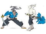 alternate_species anthro clothed clothing human_to_anthro humanized male melee_weapon samurai simple_background solo species_transformation sword topless transformation warrior weapon white_background ingunn usagi_yojimbo miyamoto_usagi human lagomorph leporid mammal rabbit 4:3 absurd_res hi_res