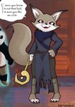 3_toes anthro bottomwear clothed clothing dialogue ear_piercing fangs feet female fingers fur grey_body grey_fur holding_object holding_stick open_mouth piercing scarf smile speech_bubble standing stick tail teeth text toes tongue topwear uricomics dreamworks kung_fu_panda zhen_(kung_fu_panda) canid canine corsac_fox fox mammal true_fox 2024 artist_name digital_media_(artwork) english_text hi_res