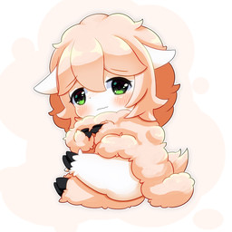 ambiguous_gender blush chibi cloven_hooves feral green_eyes hooves solo young young_feral nakigara bovid caprine mammal sheep 1:1 2020 hi_res