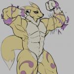 anthro flexing growth male muscle_growth muscular muscular_anthro muscular_male pose solo deskai strikeanywhere bandai_namco digimon canid canine digimon_(species) mammal renamon 1:1