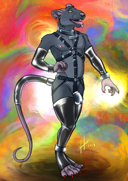 abstract_background anthro armwear barbell_piercing black_harness chastity_cage chastity_device claws clothing ear_piercing ear_ring ear_stud finger_claws front_view fur grey_body grey_fur harness latex latex_armwear latex_clothing latex_legwear legwear male male_anthro nipple_barbell nipple_piercing nipples o-ring open_mouth piercing pink_nipples pink_nose pink_tongue red_claws ring_piercing slim_anthro slim_male solid_chastity_cage solo standing toe_claws tongue tongue_out tongue_piercing tongue_stud wearing_chastity_cage wearing_chastity_device whiskers hufnaar aaron_d'verse mammal murid murine rat rodent absurd_res hi_res