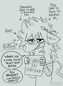 anthro artist blush blush_lines clock dialogue female looking_at_viewer solo speech_bubble tablet_pen text tired_eyes pankallisti circe_(pankallisti) mammal murid murine rat rodent english_text greyscale monochrome sketch