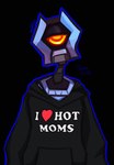 ambiguous_gender black_clothing black_hoodie black_topwear blue_body blue_outline clothing half-closed_eyes heart_symbol hoodie machine narrowed_eyes outline solo text topwear apollojuice meme_clothing new_blood_interactive ultrakill mirage_(ultrakill) v1_(ultrakill) humanoid robot robot_humanoid english_text handwritten_text meme