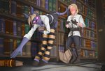 bottomwear clothed clothing clothing_lift duo female flashing glowing glowing_eyes hooves horn inside library male purple_body school_uniform seductive skirt skirt_lift tentacles uniform skle blizzard_entertainment warcraft anduin_wrynn_(warcraft) draenei human humanoid mammal