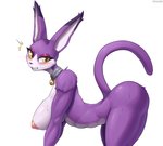 anthro big_breasts blush bodily_fluids breasts female fur looking_at_viewer nipples nude purple_body purple_fur simple_background solo sweat white_background cooliehigh .hack cyberconnect2 mia_(.hack) domestic_cat felid feline felis mammal 2021 hi_res