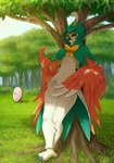 animal_genitalia anthro anthrofied balls barely_visible_genitalia beak feathered_wings feathers feet genitals male non-mammal_balls plant pokemorph sheath solo talons toes tree white_balls wings lysergide nintendo pokemon shen-yi avian bird decidueye generation_7_pokemon pokemon_(species) 2017 hi_res