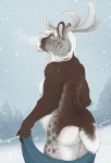 anthro antlers breasts featureless_breasts female horn nude outside side_boob sky slightly_chubby snow solo winter snowroserivenstar deer mammal new_world_deer reindeer 2011