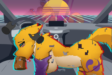anthro big_penis black_sclera blue_eyes breasts car_interior clothed clothing driving duo fellatio female female_focus fur genitals male male/female medial_ring oral panties panties_down partially_clothed penile penis penis_in_mouth roadhead sex side_view solo_focus synthwave tail underwear underwear_down virtual_reality yellow_body yellow_fur kaspersa bandai_namco digimon canid digimon_(species) mammal renamon hi_res