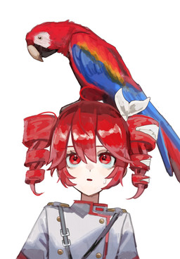 accessory ahoge ambiguous_feral ambiguous_gender beak blue_body blue_feathers bodily_fluids button_(fastener) carrying_another clothing drill_curls duo feathers female female_human feral glistening glistening_hair hair hair_accessory hair_ribbon jacket larger_female larger_human looking_up_at_another on_head open_mouth red_body red_feathers red_hair ribbons simple_background size_difference smaller_ambiguous smaller_feral sweat sweatdrop tail tail_feathers topwear twintails_(hairstyle) white_background white_clothing white_jacket white_topwear akumanomi0611 synthesizer_v utau kasane_teto ara_(genus) avian bird human macaw mammal neotropical_parrot parrot scarlet_macaw true_parrot absurd_res digital_media_(artwork) digital_painting_(artwork) hi_res painting_(artwork)