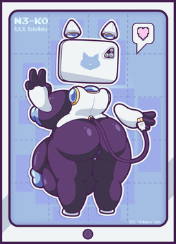 anthro areola backsack balls big_areola big_balls big_breasts big_butt big_nipples big_penis black_body blue_background blue_glans blue_nipples blush blush_stickers breasts butt cable_tail clitoris flaccid genitals gesture glans hand_gesture heart_symbol herm huge_balls huge_breasts huge_butt huge_nipples huge_penis humanoid_genitalia humanoid_penis hyper hyper_balls hyper_genitalia intersex logo looking_at_viewer machine multicolored_body nipples not_furry one_eye_closed open_mouth open_smile penis puffy_areola puffy_nipples rear_view screen screen_face shortstack shortstack_intersex simple_background slightly_chubby smile solo speech_bubble tail thick_thighs usb_cable usb_tail v_sign vulva white_body wide_hips wink thisnameistaken domestic_cat felid feline felis mammal robot 2022 digital_media_(artwork) hi_res