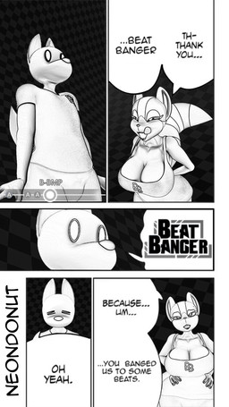 anthro big_breasts breasts cleavage clothed clothing dialogue duo female male male/female simple_background smile tail text neondonut beat_banger bunfan_games thank_you_chainsaw_man gale_shinpen protagonist_(beat_banger) canid canine canis domestic_dog mammal raccoon_dog tanuki 3d_(artwork) blender_(artwork) blender_cycles_(artwork) comic digital_media_(artwork) english_text hi_res meme