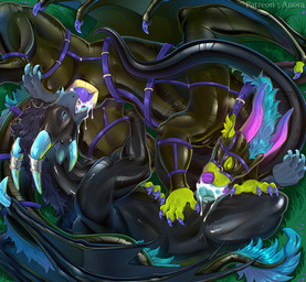 69_position blue_body blue_tongue bodily_fluids clothing crystal cum cum_drip cum_in_mouth cum_inside dripping duo feral fur genital_fluids genitals green_body harness horn horn_jewelry jewelry knot knotted_penis latex latex_clothing latex_skinsuit male male/male oral penis purple_tongue sex skinsuit tight_clothing tongue anora_drakon mythology lass_(datdirtylime) vayne_(vaynethedragon) crystal_dragon dragon furred_dragon furred_scalie mythological_creature mythological_scalie scalie hi_res