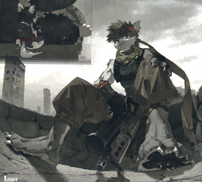 anthro barefoot black_pawpads bodily_fluids claws crush feet foot_fetish gun male micro musk pawpads ranged_weapon soles solo sweat sweaty_feet weapon lowselfie canid canine canis mammal wolf hi_res