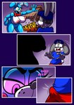 2022 absurd_res animatronic anthro big_breasts blue_body breasts buckteeth bulge clothed clothed/nude clothed_male clothing comic digital_media_(artwork) duo english_text erection erection_under_clothing exclamation_point eyebrows eyelashes eyewear female fingers five_nights_at_freddy's five_nights_at_freddy's_2 genitals glasses green_eyes grey_body hi_res lagomorph leporid machine male mammal nipples nude onomatopoeia open_mouth pink_eyes protagon pussy rabbit robot scottgames sound_effects teeth tenting text tongue toy_bonnie_(fnaf)