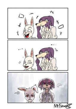 angry anthro bodily_fluids crying_laughing duo female humanoid_hands laugh laughing_at_another looking_at_viewer simple_background tears three_row_layout white_background mr.foxman beastars unamused_friend_comic_(meme) haru_(beastars) juno_(beastars) canid canine canis lagomorph leporid mammal rabbit wolf absurd_res comic hi_res meme