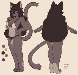 anthro big_breasts biped black_hair breasts clothed clothed_anthro clothed_female clothing color_swatch female fur grey_body grey_fur grey_tail hair inner_ear_fluff simple_background solo standing tail tan_background tuft white_inner_ear_fluff conditional_dnp tohupo domestic_cat felid feline felis mammal 2025 digital_drawing_(artwork) digital_media_(artwork) hi_res model_sheet