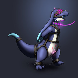 animal_genitalia ankle_cuffs anthro bdsm blindfold bodily_fluids bondage bound chastity_device collar crossgender cuff_(restraint) cum drooling enchanted_gear enchanted_item gag gagged genital_fluids genital_slit genitals hands_behind_back harness leaking_cum leaking_precum leash leather magic male open_mouth precum restraints ring_gag saliva slit_chastity solo steel_collar womb_tattoo loonertick enchanted european_mythology mythology so_i'm_a_spider_so_what? feirune dragon mythological_creature mythological_scalie scalie wyrm_(dragon) 1:1 absurd_res hi_res female_(lore)