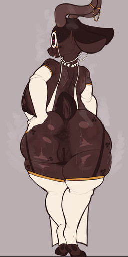 anthro antlers anus armwear big_breasts big_butt bodily_fluids breasts brown_body butt clothed clothing dark_body darkened_anus darkened_areola darkened_genitalia darkened_nipples darkened_vulva dress female gem genitals hand_on_butt horn jewelry legwear mask necklace pearl_(gem) pearl_necklace peeking_nipple pubes revealing_outfit skimpy solo spread_butt spreading sweat sweaty_butt trufzn deer mammal absurd_res hi_res