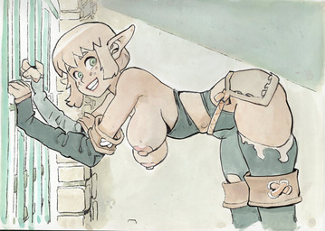 areola armwear bangs blonde_hair breasts cartoon_freckles clothed clothing elbow_gloves female freckled_face freckles gloves green_eyes hair handwear hanging_breasts humanoid_pointy_ears nipples not_furry pointy_ears smile smiling_at_viewer solo topless torn_clothing joel_jurion_(artist) ankama wakfu evangelyne_(wakfu) cra elf humanoid hi_res