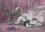age_difference all_fours anal anthro anthro_on_feral anthro_penetrated ass_to_ass bathroom_sex bestiality bodily_fluids brown_body brown_eyes brown_fur clothing clothing_aside cum cum_drip dripping duo ears_back ears_up embarrassed excited feral feral_penetrating feral_penetrating_anthro footwear fur genital_fluids genitals hat headgear headwear humanoid_genitalia humanoid_penis knotting looking_back male male/male male_penetrated male_penetrating penetration penis pivoted_ears sex shoes sneakers tears_of_pain text tongue tongue_out young wolfyalex96 canid canine canis domestic_dog german_shepherd herding_dog mammal pastoral_dog wolf