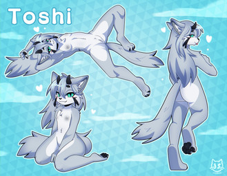 anthro blush breasts butt cheek_tuft countershading facial_tuft female flat_chested genitals grey_body horn multiple_poses nude pawpads pose solo spreading stripes tongue tuft vulva white_body white_countershading josusita toshi_(forrest18) felid mammal absurd_res hi_res model_sheet