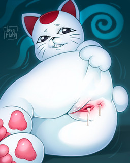 anthro black_eyes black_nose blush bodily_fluids body_blush butt clitoris cum cum_in_ass cum_in_vagina cum_inside female genital_fluids genitals leaking_cum looking_at_viewer lying markings nude on_side pawpads paws pink_pawpads pink_tail presenting_cum_inside rear_view red_markings solo spread_butt spreading tail teeth vulva vulva_blush whiskers white_body javafluffy dandadan turbo_granny_(dandadan) domestic_cat felid feline felis mammal 2024 hi_res