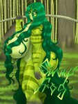 anthro areola big_breasts big_butt biped breasts butt convenient_censorship female green_body green_hair hair hair_covering_breasts huge_breasts long_hair looking_at_viewer nude solo thick_thighs lurking_tyger amphibian frog 3:4 hi_res