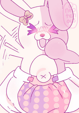 anthro big_diaper blush clean_diaper clothed clothing diaper female open_mouth simple_background smile solo wearing_diaper neotenous danganronpa danganronpa_2 spike_chunsoft monomi bear mammal digital_media_(artwork) hi_res