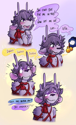 ambiguous_gender anthro bdsm bell blush bondage bound dialogue duo horn hypnosis jingle_bell male male/ambiguous master mind_control ribbon_bondage ribbons ringed_eyes solo_focus speech_bubble submissive submissive_male text cassthesquid detective_samual_(cassthesquid) deer mammal english_text hi_res