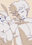 anthro beak blush claws clothing duo jacket male sleeping smile topwear mofumi_corvus bandai_namco digimon digimon_survive falcomon_(survive) minoru_hyuga digimon_(species) falcomon human mammal absurd_res hi_res