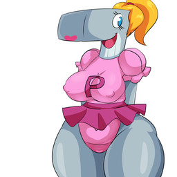 anthro big_breasts blonde_hair bottomwear breasts clothed clothing female hair lipstick makeup nipple_outline pose skirt solo denizen1414 nickelodeon spongebob_squarepants pearl_krabs aquatic cetacean mammal physeteroid sperm_whale toothed_whale whale 1:1 hi_res