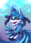 angry anthro aura belt big_tail blue_body blue_fur claws clothed clothing fangs fur male ornella_facebook paws ranged_weapon scar shuriken tail teeth tongue weapon unknown_artist nintendo pokemon husky_lucario canid canine generation_4_pokemon humanoid lucario mammal pokemon_(species) hi_res