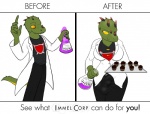 advertisement bottle bulge clothing crossgender cupcake dickgirl english_text green_scales immelmann intersex kobold male scalie text transformation
Rating: Questionable
Score: 13
User: Immelmann
Date: September 02, 2013