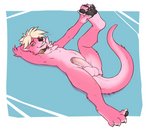 anthro balls balls_on_tail collar erection fur genitals humanoid_genitalia humanoid_penis looking_at_viewer male pawpads paws penis pink_body pink_fur pink_penis pose solo tail dragonataxia ottah mammal mustelid otter river_otter pinup